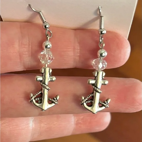 Silver Anchor Earrings - Picture 1 of 1